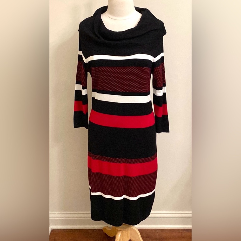 Studio One Black Red White Color-block SZ S Bold Retro Modern Chic Sweater Dress